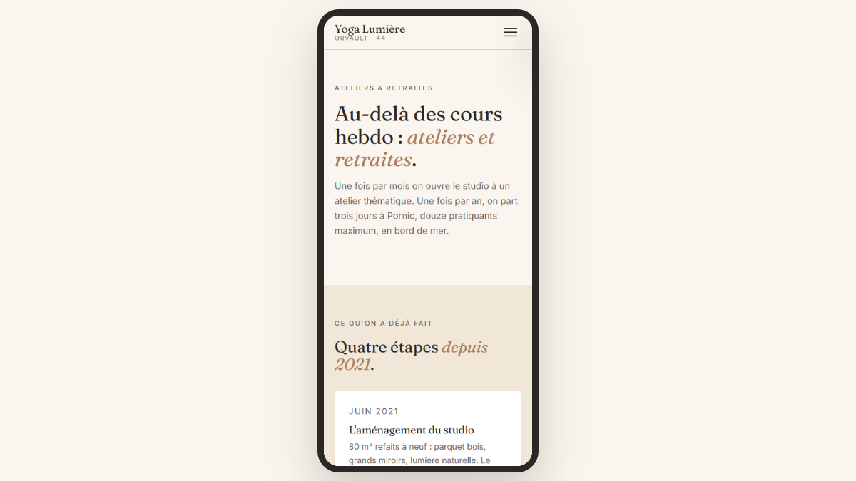 Page ateliers et retraite du site Yoga Lumière
